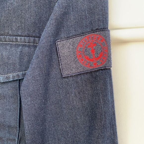 Vintage Tommy Hilfiger Military‎ Inspired Dark  Denim Utility Jacket Blue Medium - Picture 5 of 15